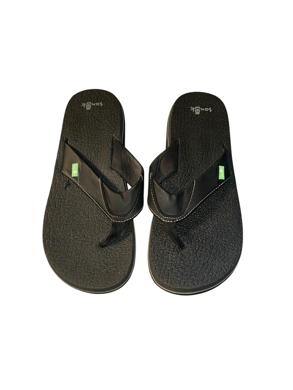 Sanuk Black Beer Cozy T Strap Flip Flops Size 11 Beach Vacation Comfort